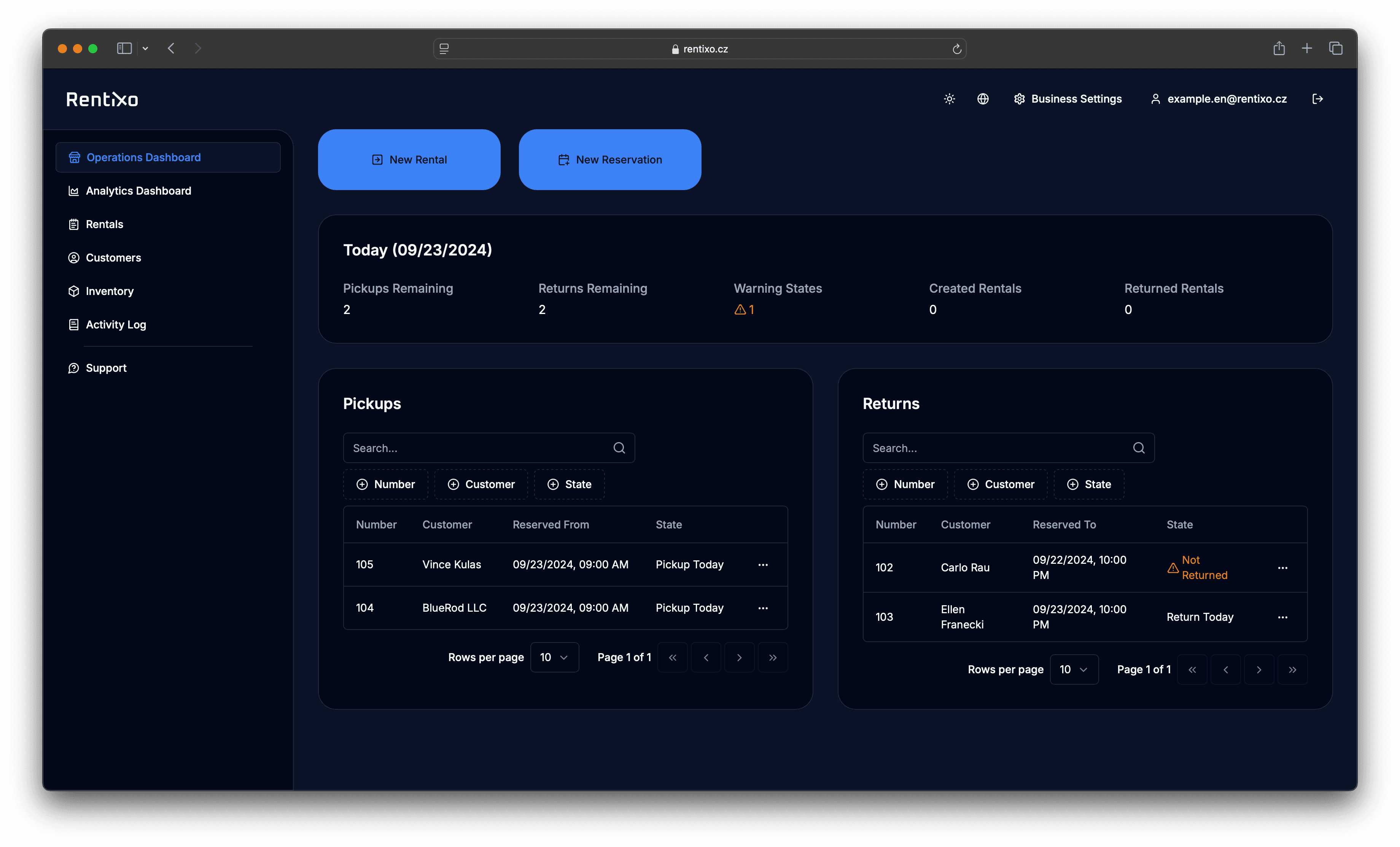 Rentixo simple user interface